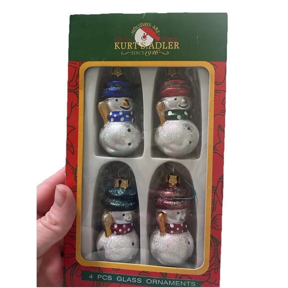 Kurt Adler Mini Snowman Glass Ornaments Christmas 2” Set Of 4 - Picture 1 of 16